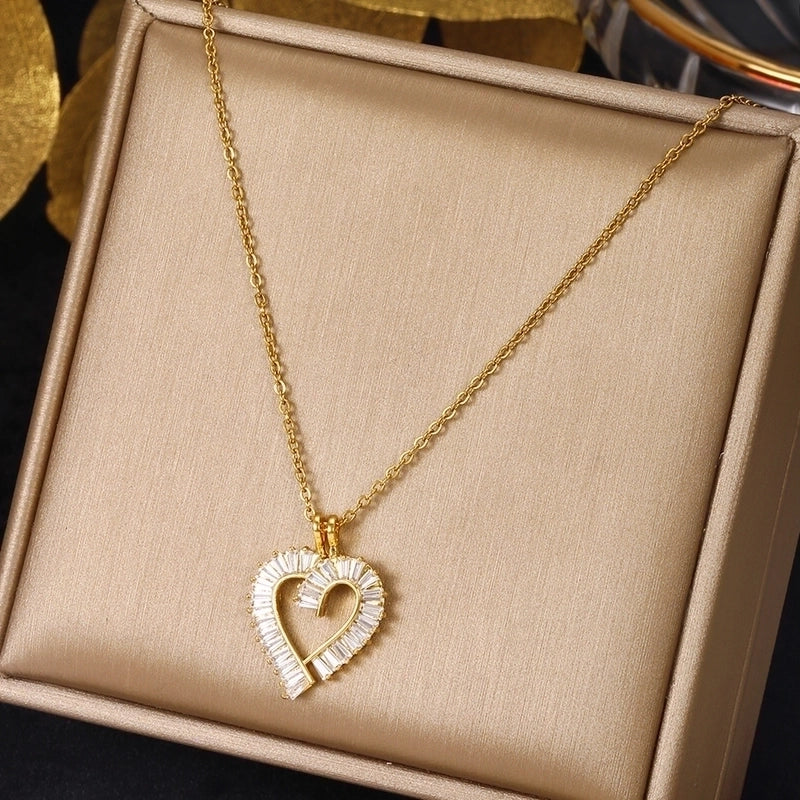 One Love Stainless Steel Plating Inlay Zircon Pendant Necklace Gold
