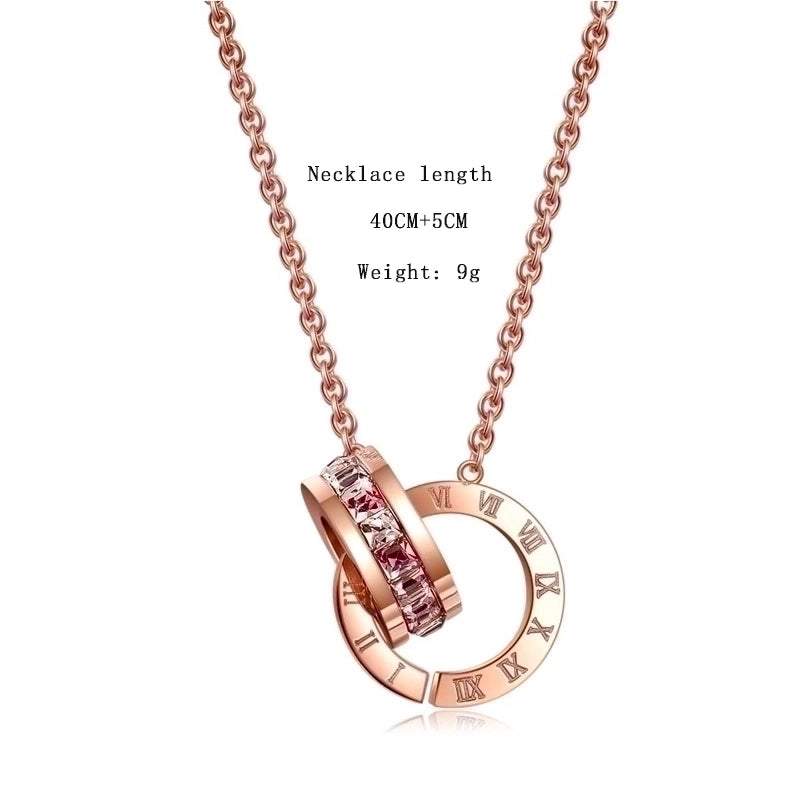 Elegant Simple Style Roman Numeral Titanium Steel Pendant Necklace Rose Gold