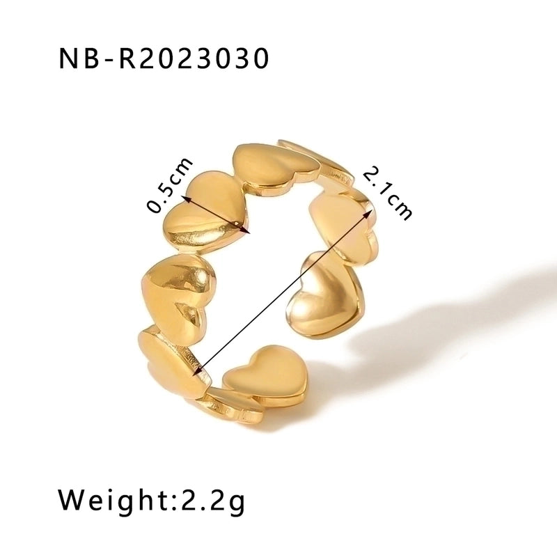 Simple Style Heart Shape Stainless Steel Plating 18k Gold Plated Open Ring Gold (Fits Like 7)