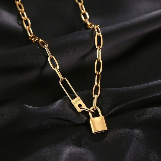 Letter Lock Titanium Steel 18k Gold Plated Necklace