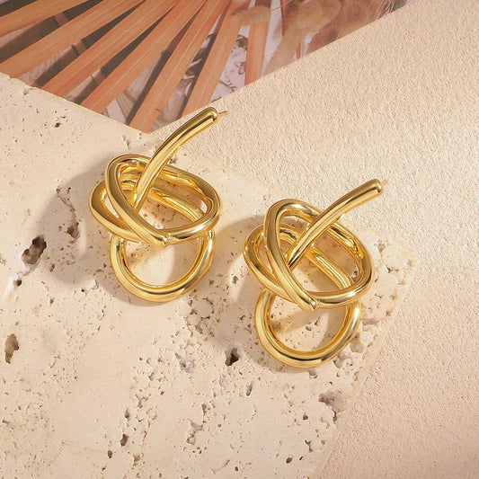 18K Gold Plated 304 Stainless Steel Vacuum Electroplated Geometric Earrings Studs For Women