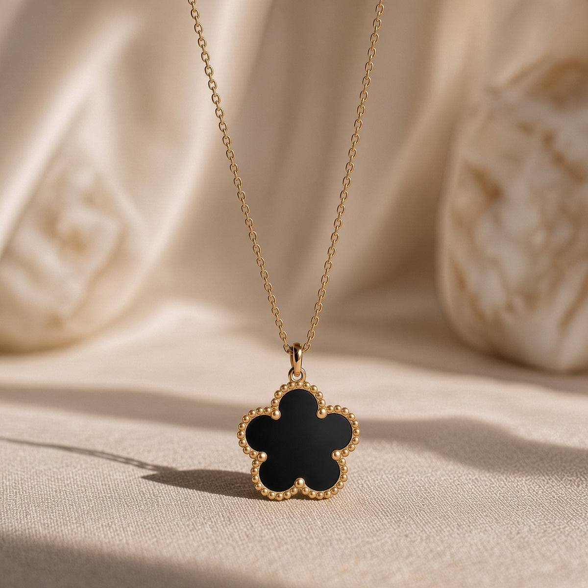 Asha Black Flower Power PVD Gold-Plated Steel Pendant Necklace