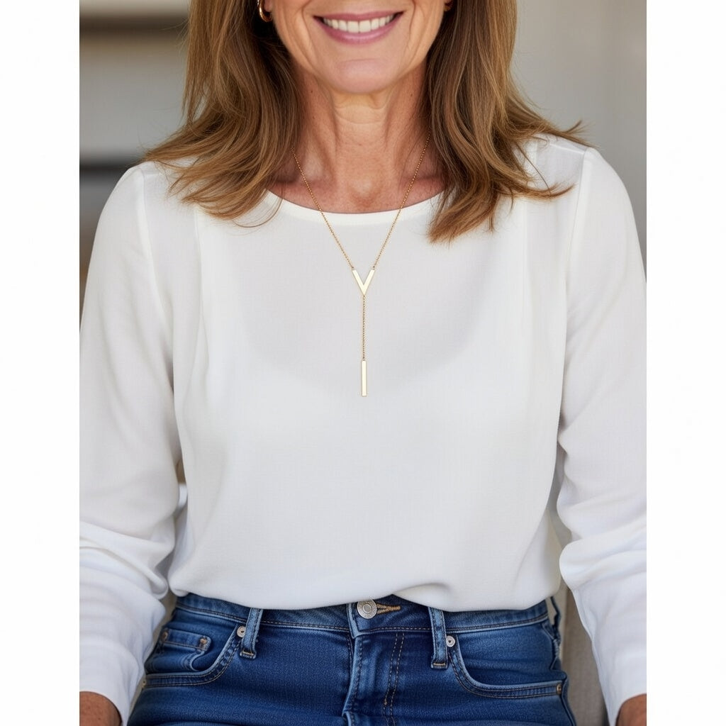 V Stainless Steel Plating Inlay Zircon Pendant Necklace Gold