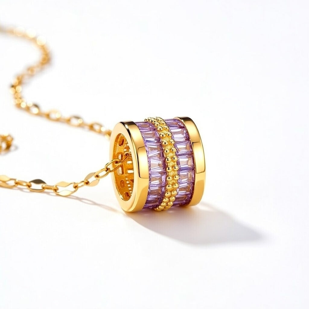Purple Zirconia Geometric Titanium Steel 18K Gold Plated Necklaces