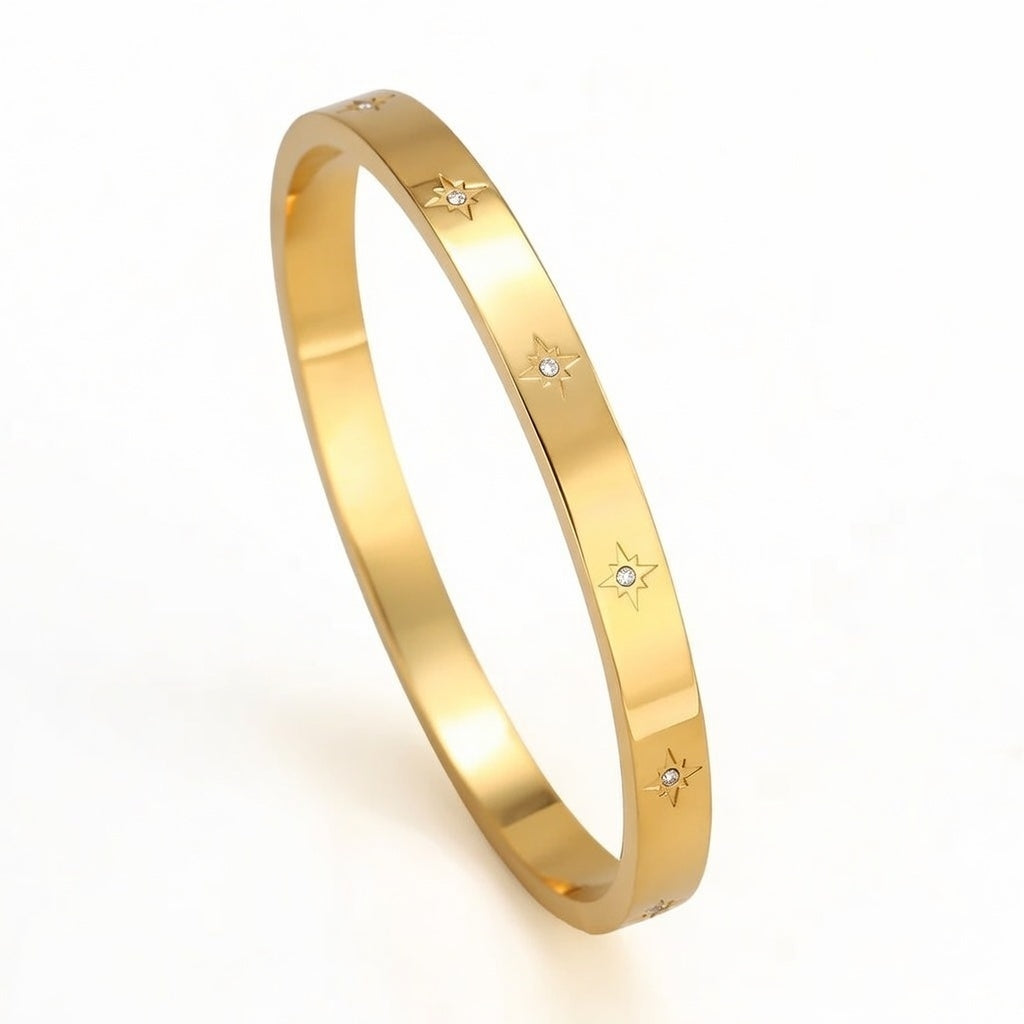 Sierra,Star Design Bangle Bracelet, Gold Plated Stainless Steel