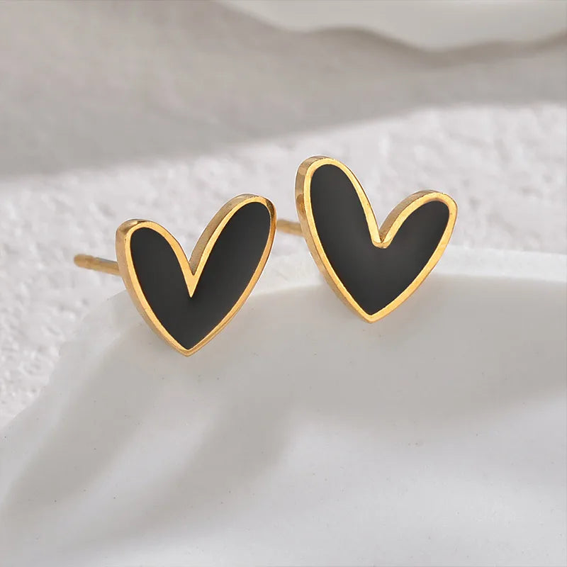 Stainless Steel Heart Shape PVD Coated 18K Real Gold Plated 18K Waterproof Non Tarnish Plating Ear Studs