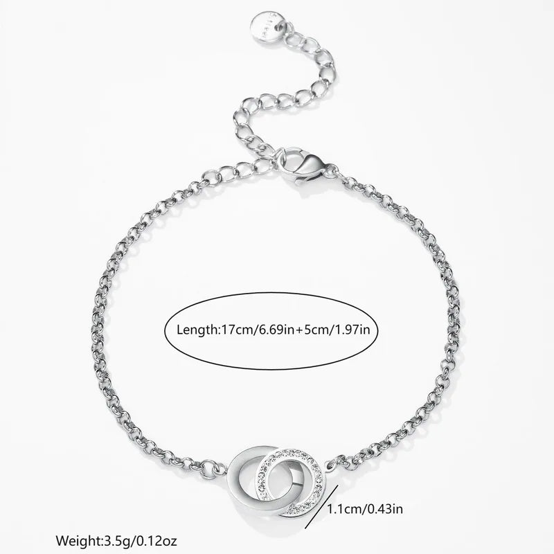 Double Ring Star Studded Bracelet, Stainless Steel 14K Gold Plated Zircon, Vacuum Electroplated Waterproof Non-Fading Bracelet in Silver