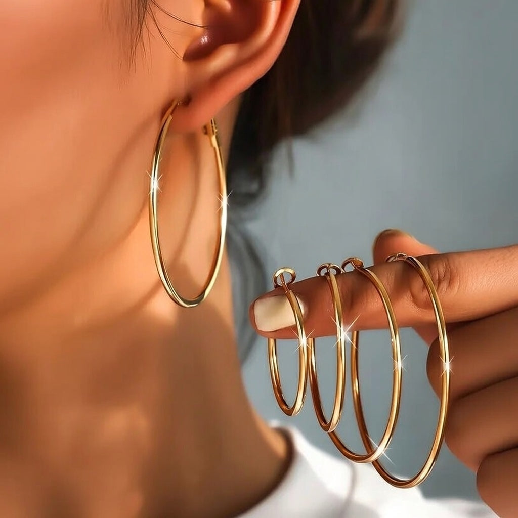 SET OF 4 Pairs Earring 201 Stainless Steel Round Electroplating 18K Gold Plated Classic Style Earrings