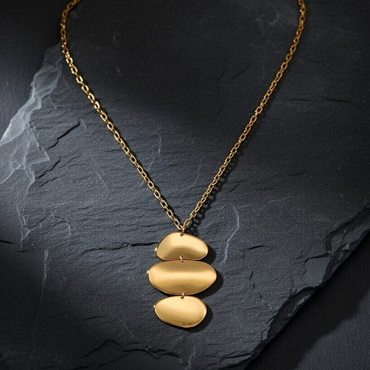 Summer Girl 18K Gold Stainless Steel / Irregular 3-Layer Round Pendant Necklace 60+5CM Neclace