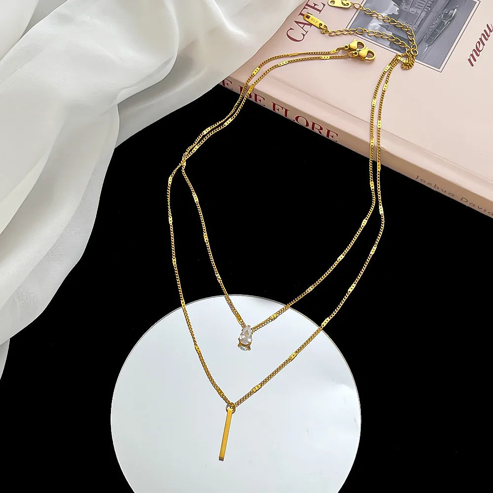 Adelaide, Stainless Steel Artificial Rhinestones 18K Gold Plated PVD Coated Plating Layered Necklace