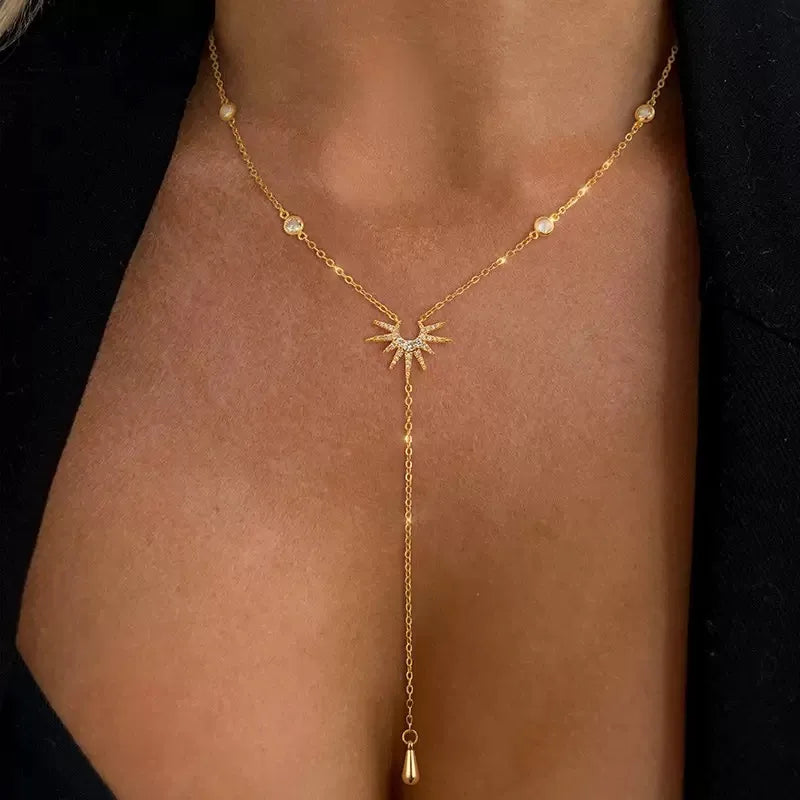 Fashionable Long Tassel Y-Chain Necklace For Women Beach Vacation Style Sexy Drop Earrings Alloy Material Craft