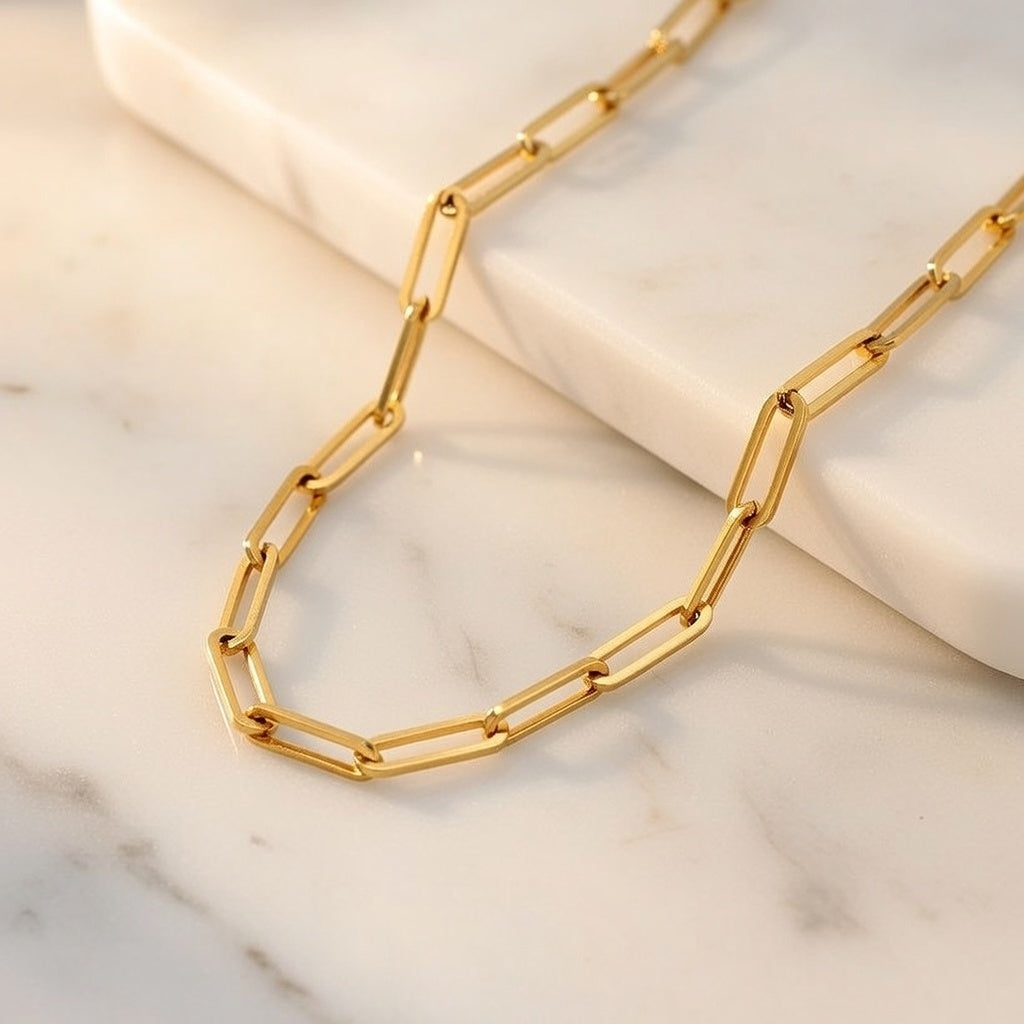 Block Style mid size stainless steel necklace in gold