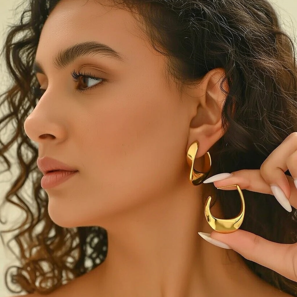 Alessandra, C Style 18K Gold Plated Stainless Steel Vintage Style Waterproof Non Tarnish Studs/Hoop