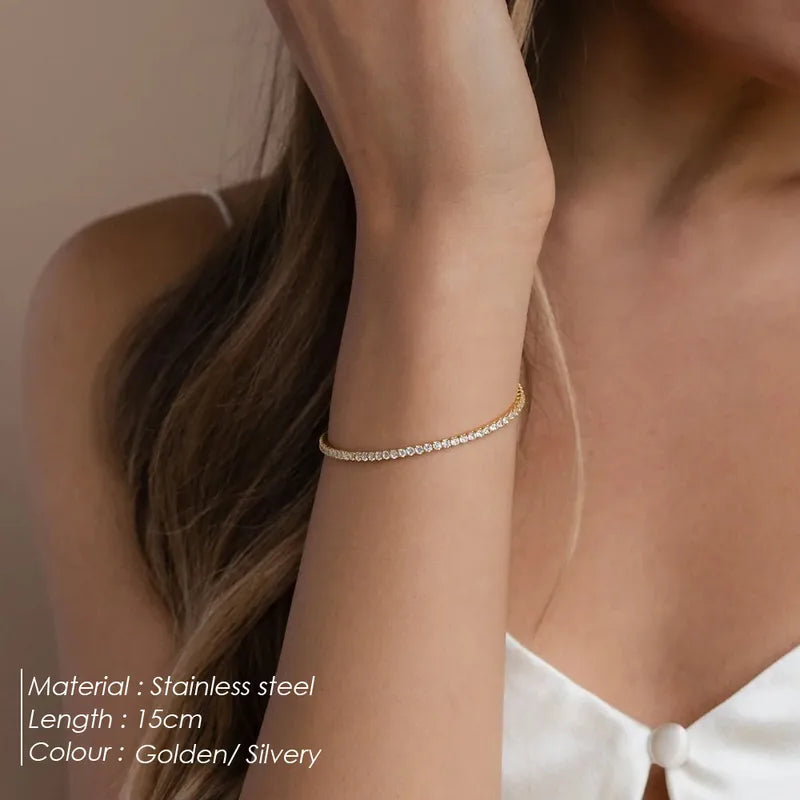 Everyday Girl Stainless Steel Zircon Chain Tennis Bracelet Gold