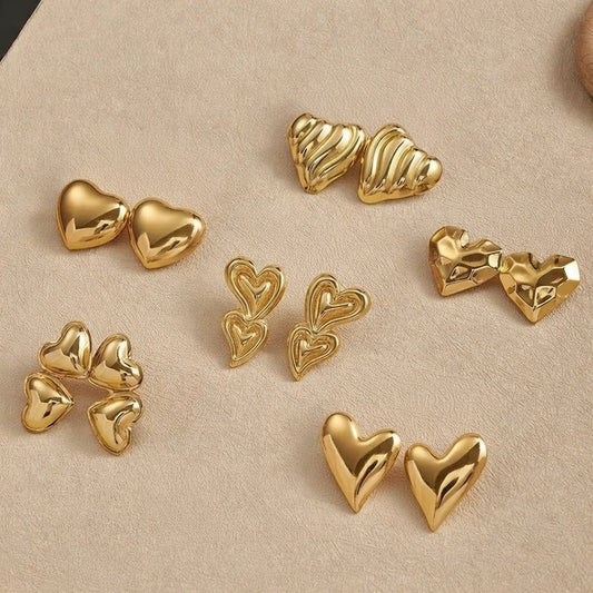 1 Pair Love Heart Shaped Stainless Steel Earrings Electroplated Fashionable Casual Minimalist Style