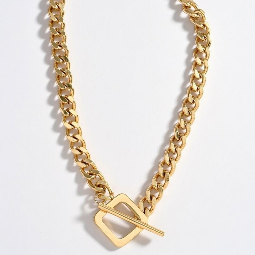 Daisi, Hip-Hop Style PVD Coated 18K Gold Plated Geometric Stainless Steel Necklace