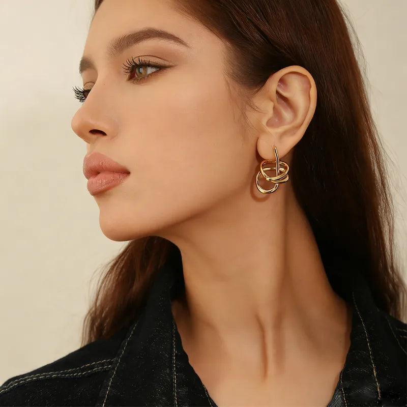 18K Gold Plated 304 Stainless Steel Vacuum Electroplated Geometric Earrings Studs For Women