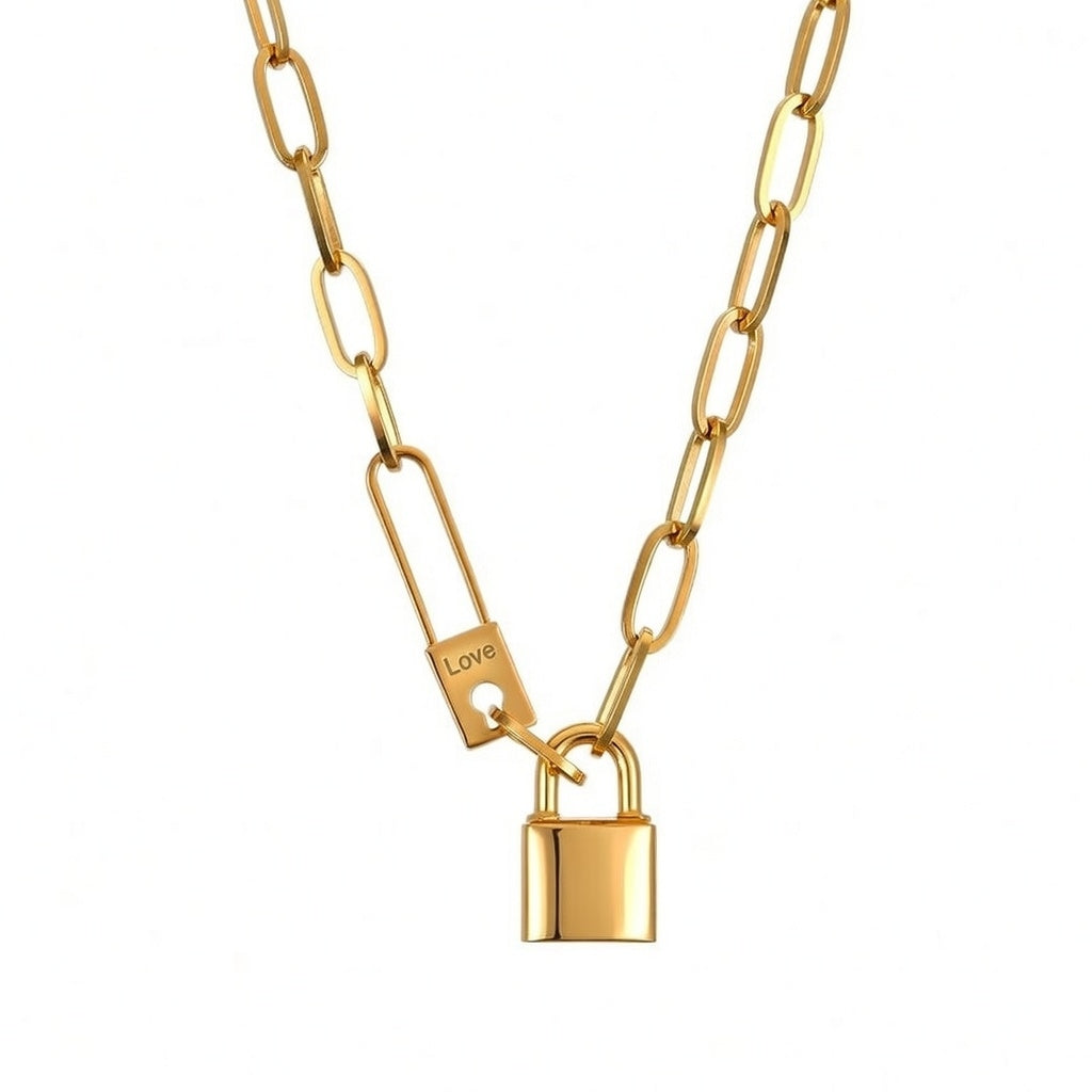 Letter Lock Titanium Steel 18k Gold Plated Necklace
