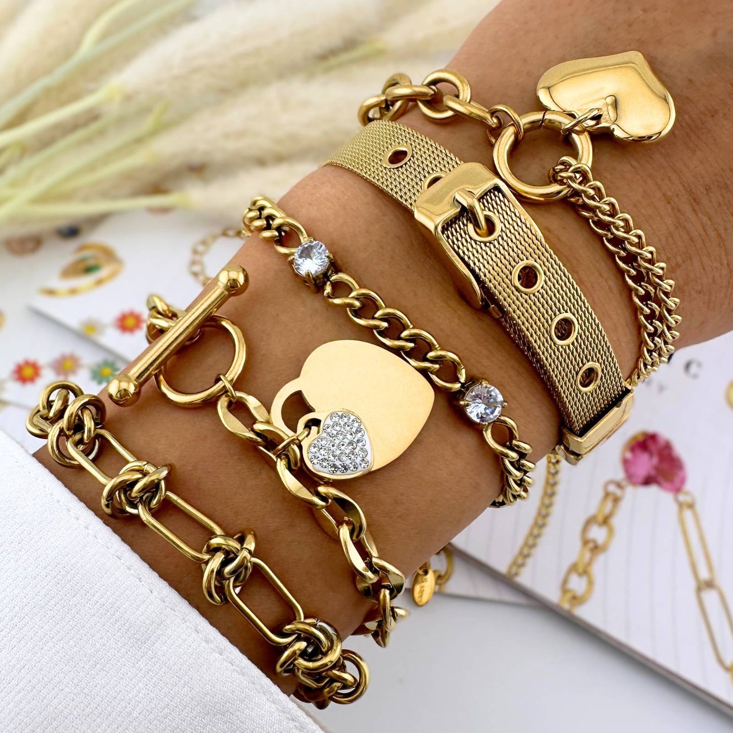18K gold plated Stainless steel "Hearts" bracelet