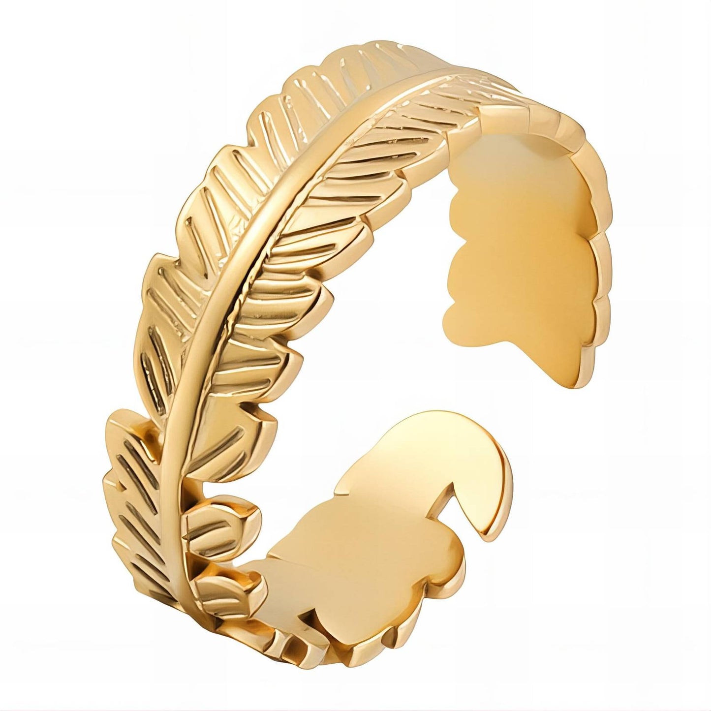 18K gold plated Stainless steel "Leaf" finger open ring