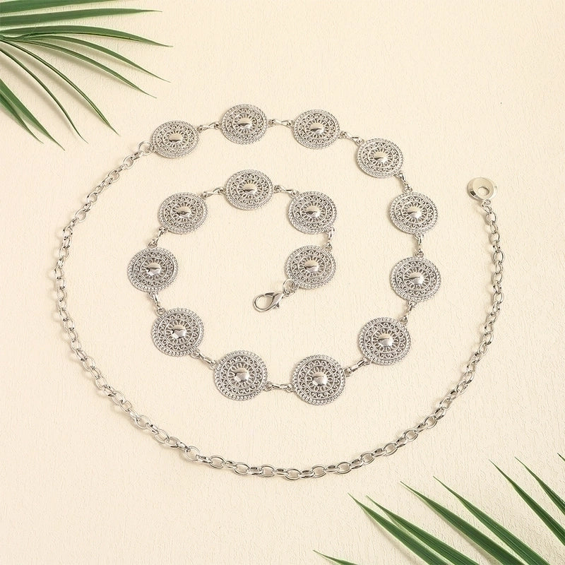 Round Metal Women's Chain Belts SILVER