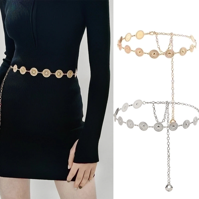 Round Metal Women's Chain Belts GOLD