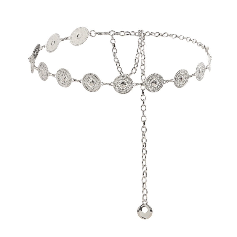 Round Metal Women's Chain Belts SILVER