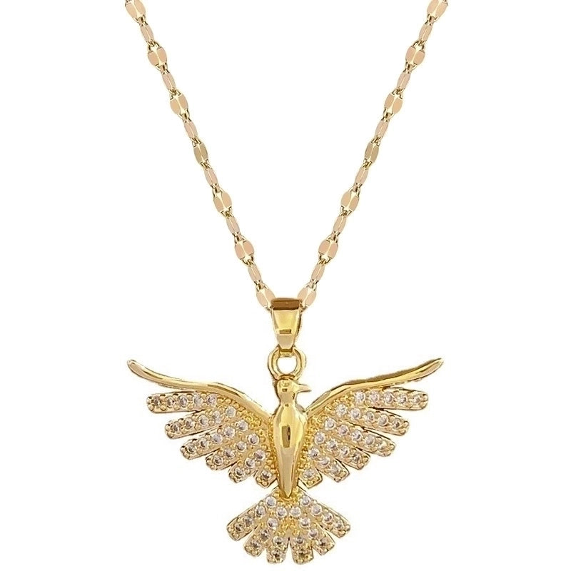 Phoenix Stainless Steel Copper Plating Inlay Rhinestones Pendant Necklace In Gold