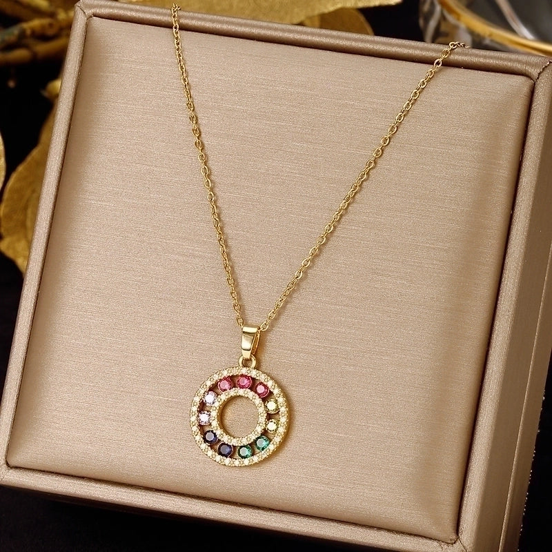 Four Leaf Clover Insect Stainless Steel Plating Inlay Zircon Pendant Necklace in Multi Color