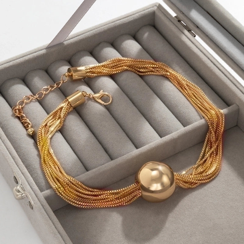 Evie, exaggerated Ball & Chain Titanium Steel Polishing Chain Choker Gold