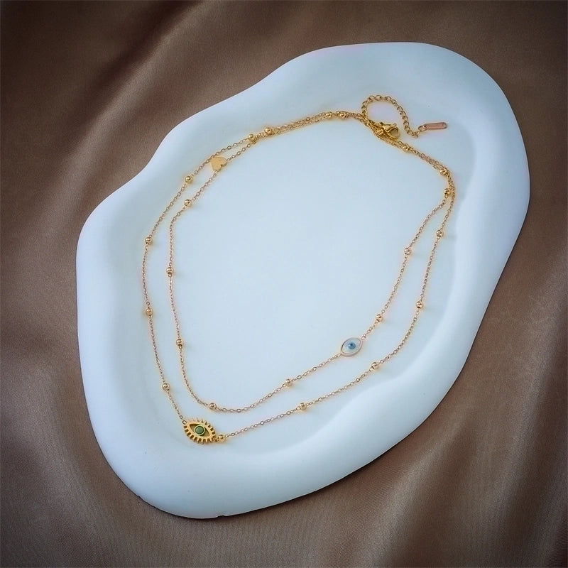 Devil's Eye Titanium Steel Plating Layered Necklaces