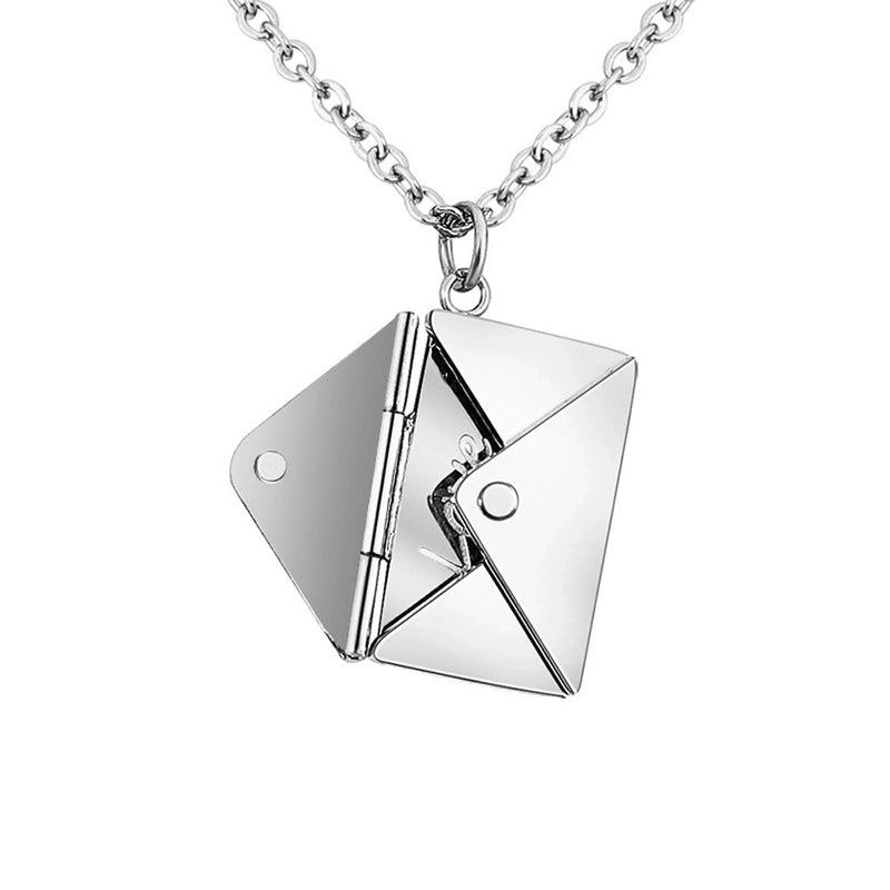 Fashion Envelope Pendant Necklace, Stainless Steel Titanium Steel Plating SILVER