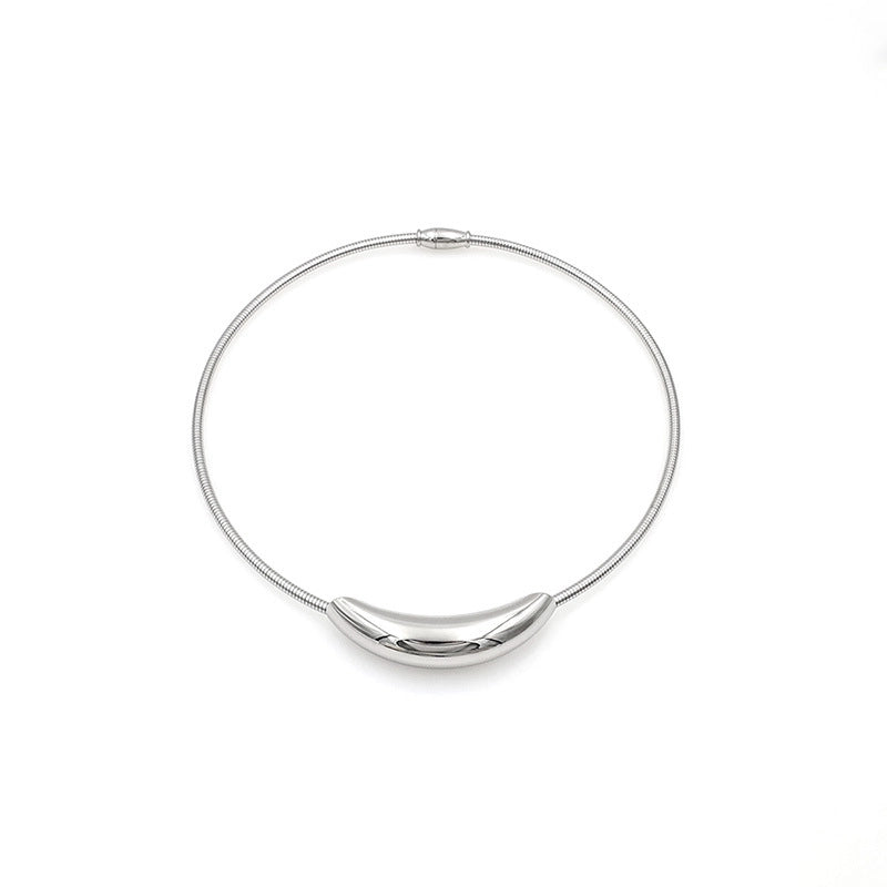 Round Stainless Steel Titanium Steel Plating Choker Silver