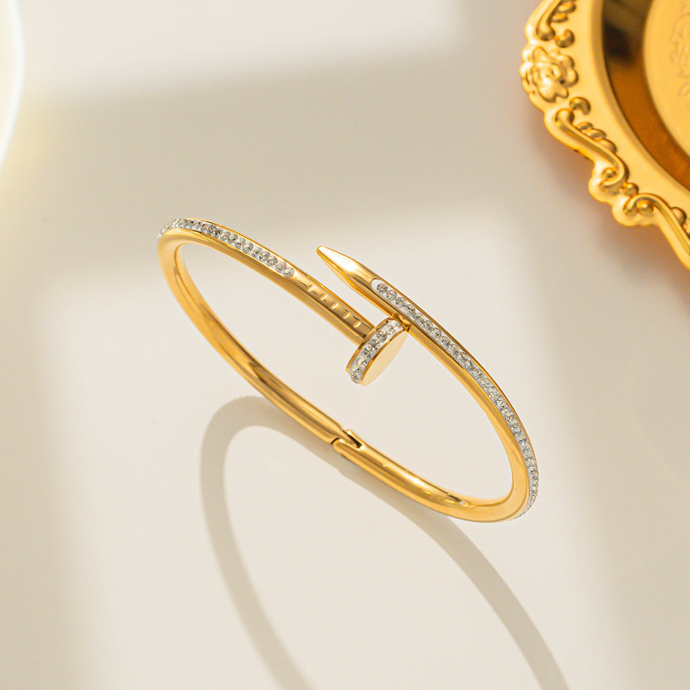 Jaz, NailHead Stainless Steel 18K Gold Plated Bangles Bracelet Gold Color