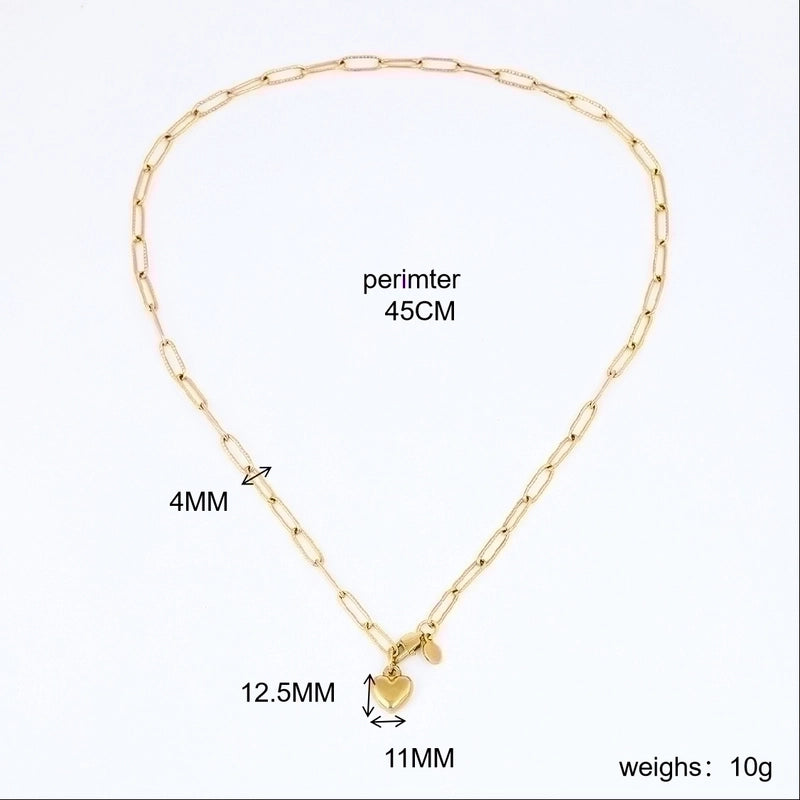 Heart Shape Stainless Steel Handmade Pendant Necklace Gold