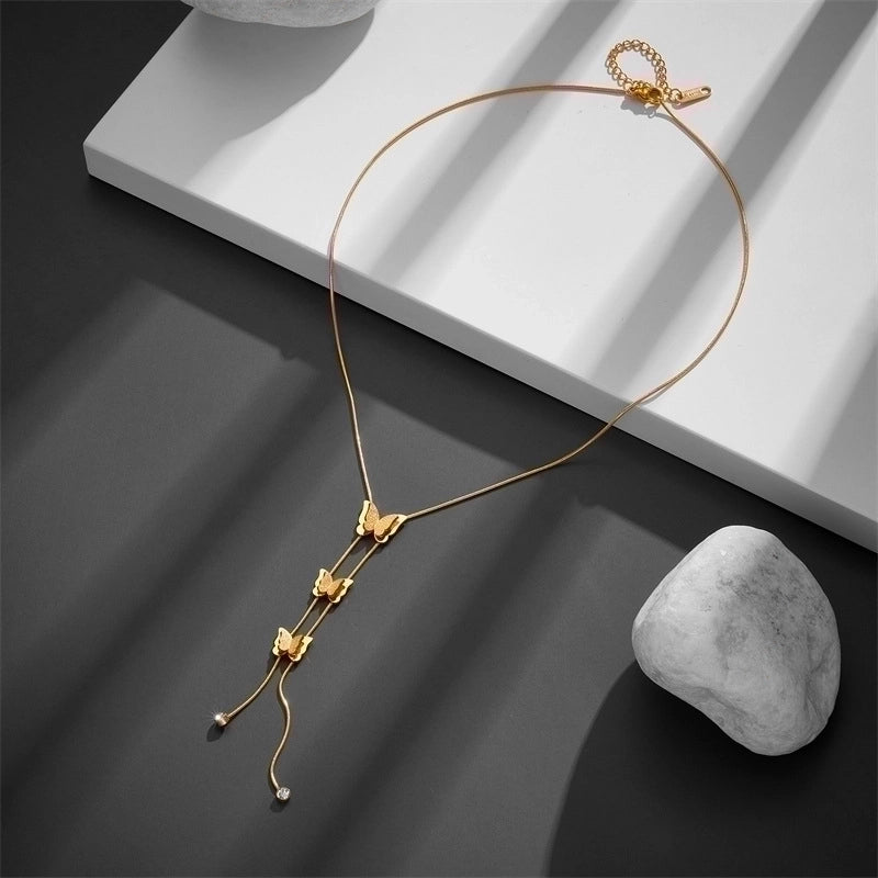 Butterfly Titanium Steel Plating Pendant Necklace