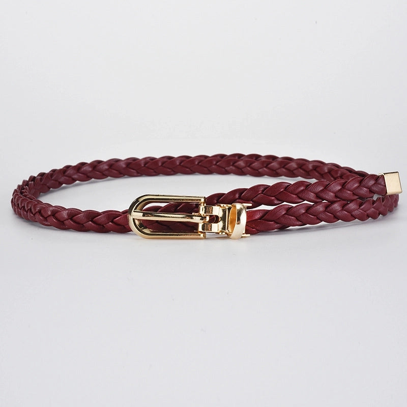 Roped Pu Leather Alloy Women's Fashion Belts WINE RED