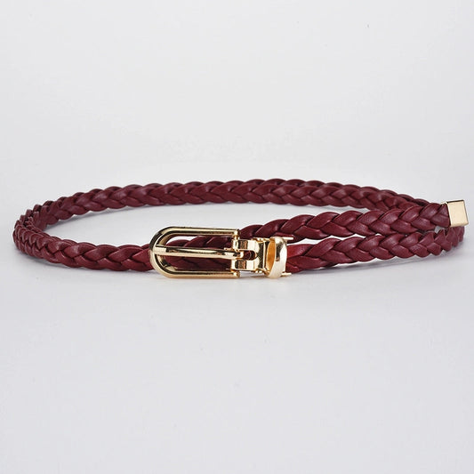 Roped Pu Leather Alloy Women's Fashion Belts WINE RED