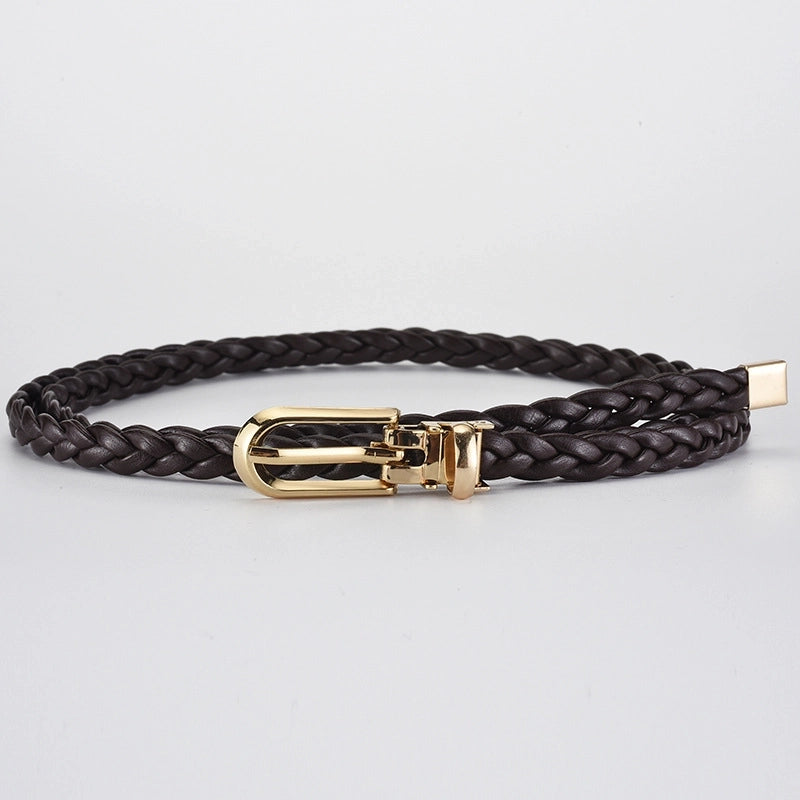 Roped Pu Leather Alloy Women's Fashion Belts COFFEE
