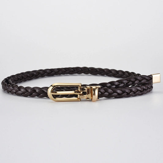 Roped Pu Leather Alloy Women's Fashion Belts COFFEE