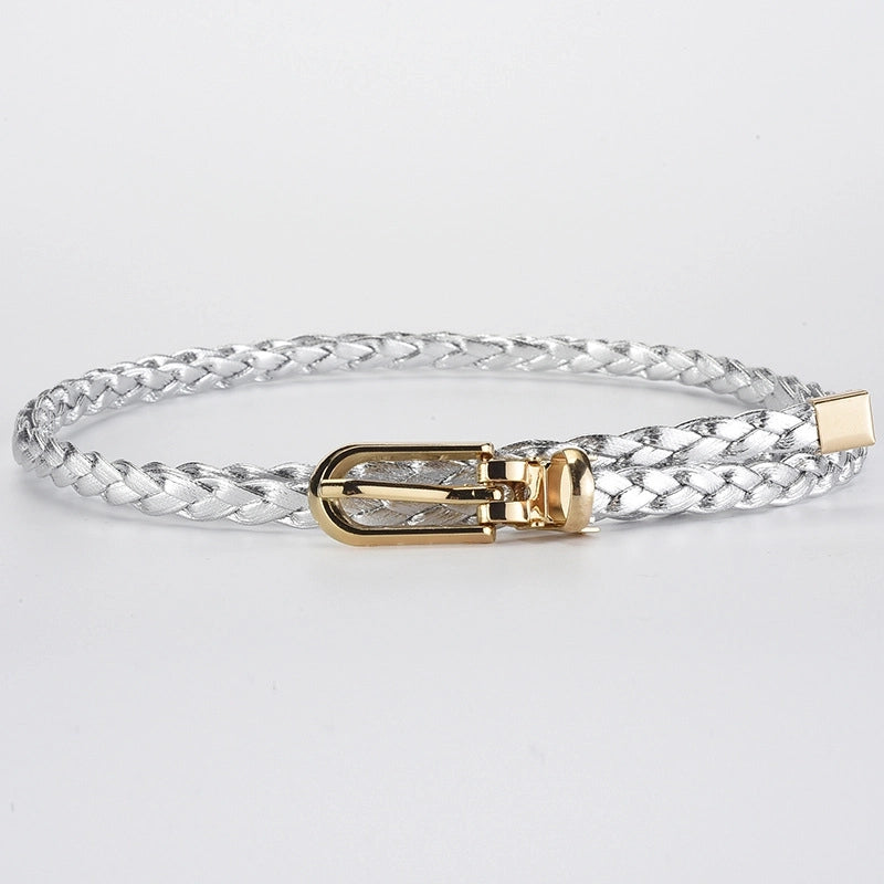 Roped Pu Leather Alloy Women's Fashion Belts SILVER