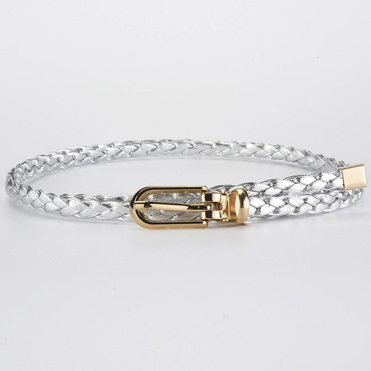 Roped Pu Leather Alloy Women's Fashion Belts SILVER