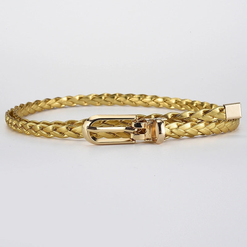 Roped Pu Leather Alloy Women's Fashion Belts GOLD