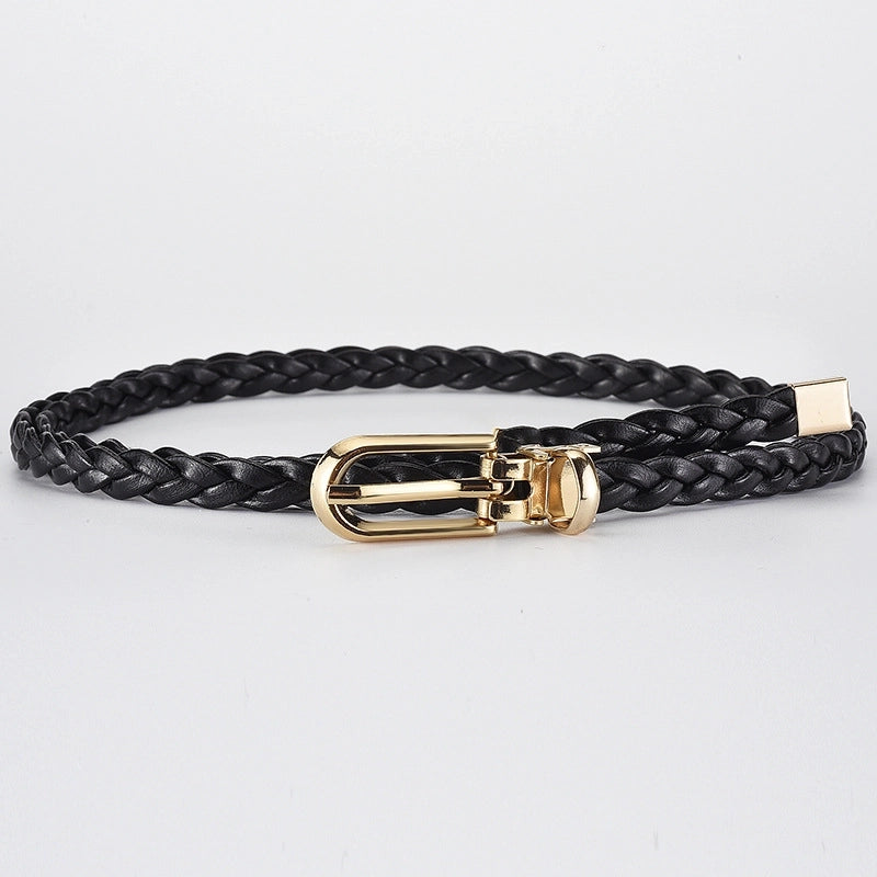 Roped Pu Leather Alloy Women's Fashion Belts BLACK