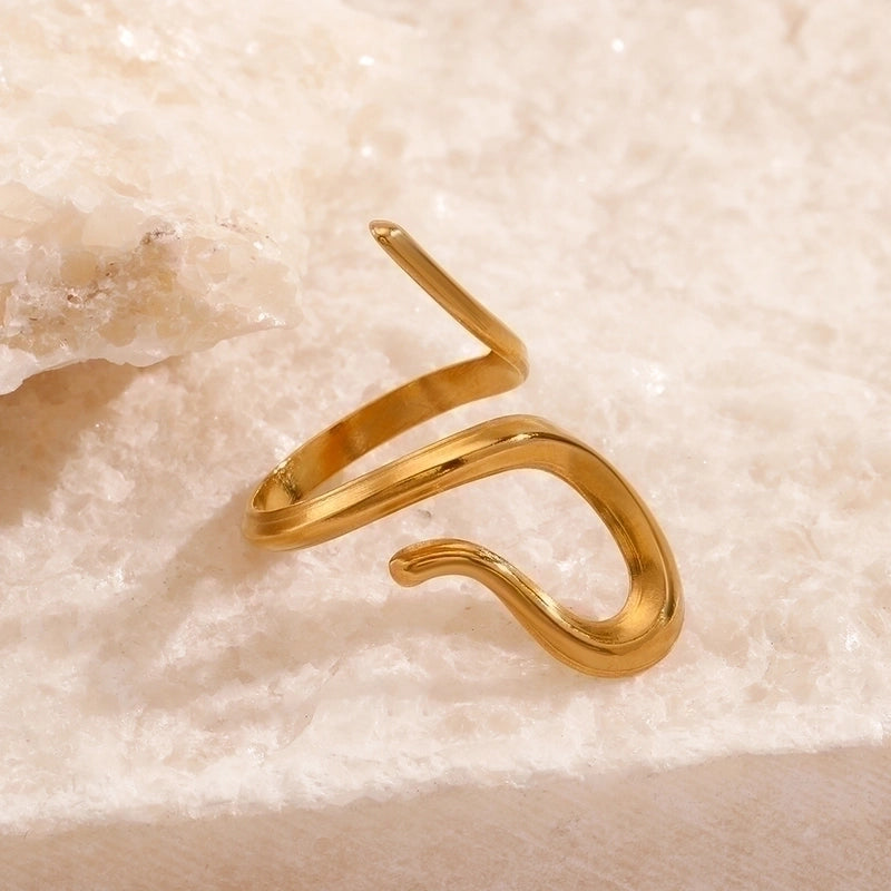 Swirl Style Irregular Stainless Steel Plating 18k Gold Plated Open Rings (Fits like 6.5/ 7)
