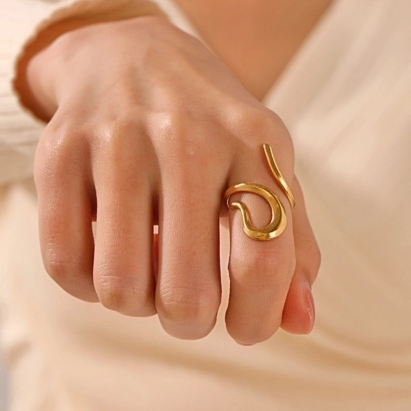 Swirl Style Irregular Stainless Steel Plating 18k Gold Plated Open Rings (Fits like 6.5/ 7)