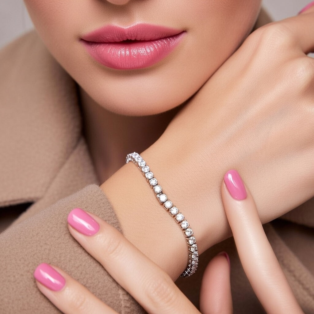 Lolita, Stainless Steel 20 cm Zircon Tennis Bracelet with Rhinestone Female Bracelet in Silver