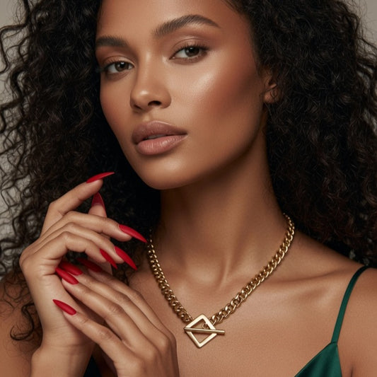 Daisi, Hip-Hop Style PVD Coated 18K Gold Plated Geometric Stainless Steel Necklace