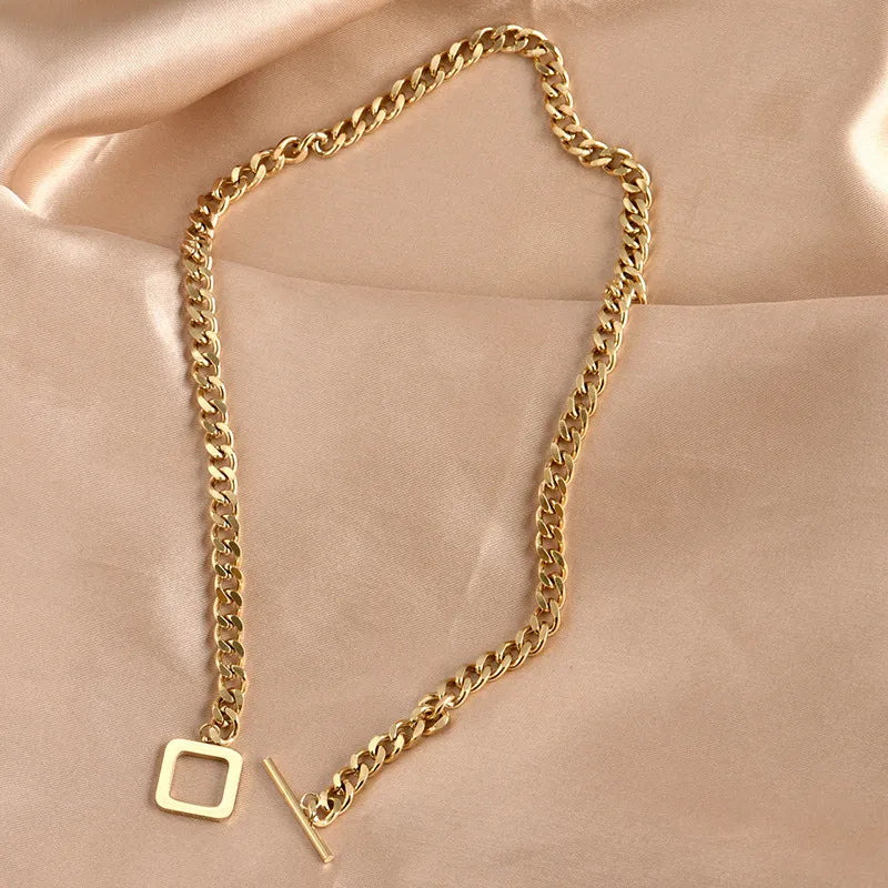Daisi, Hip-Hop Style PVD Coated 18K Gold Plated Geometric Stainless Steel Necklace