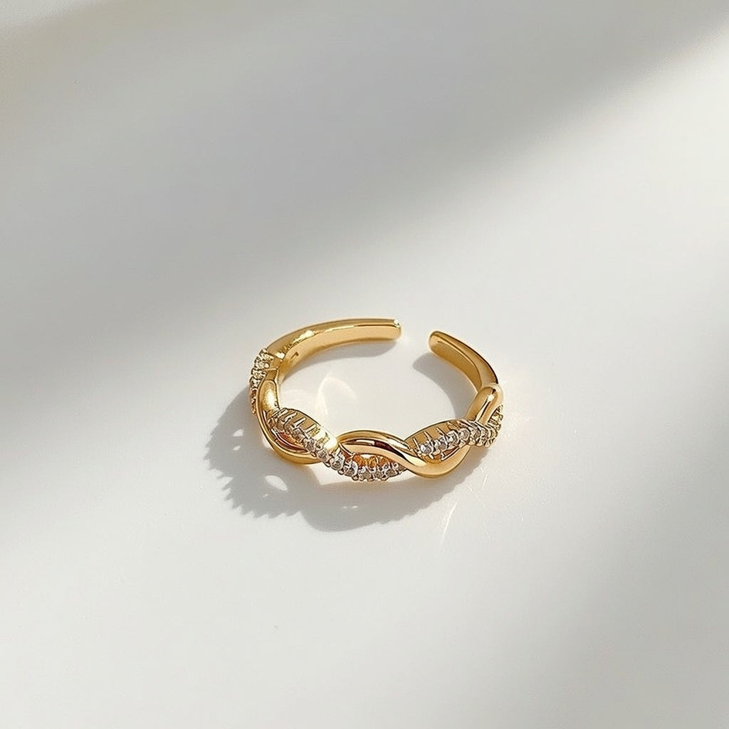 Luxie, Stainless Steel, Plating Inlay Pearl Zircon Open Ring 1 Piece Gold